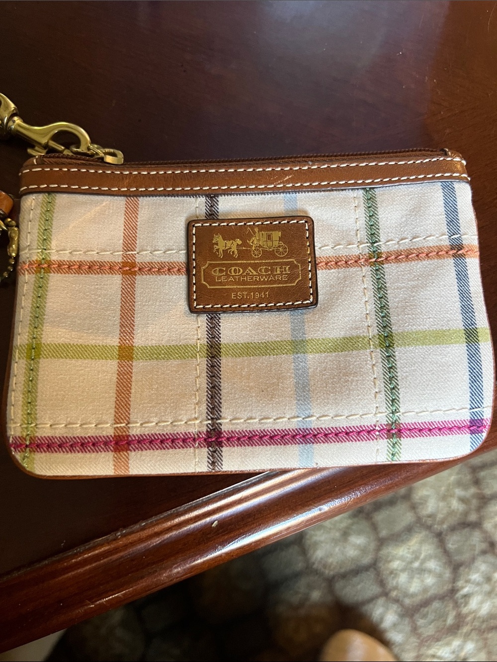 Coach Multicolor Plaid Canvas Wristlet with Leather Trim - Picture 2 of 6